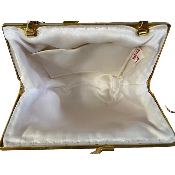 Antique Vintage 1950s Pearl Beaded Seashell Fancy Gold Chain Clutch Purse - Picture 10 of 11